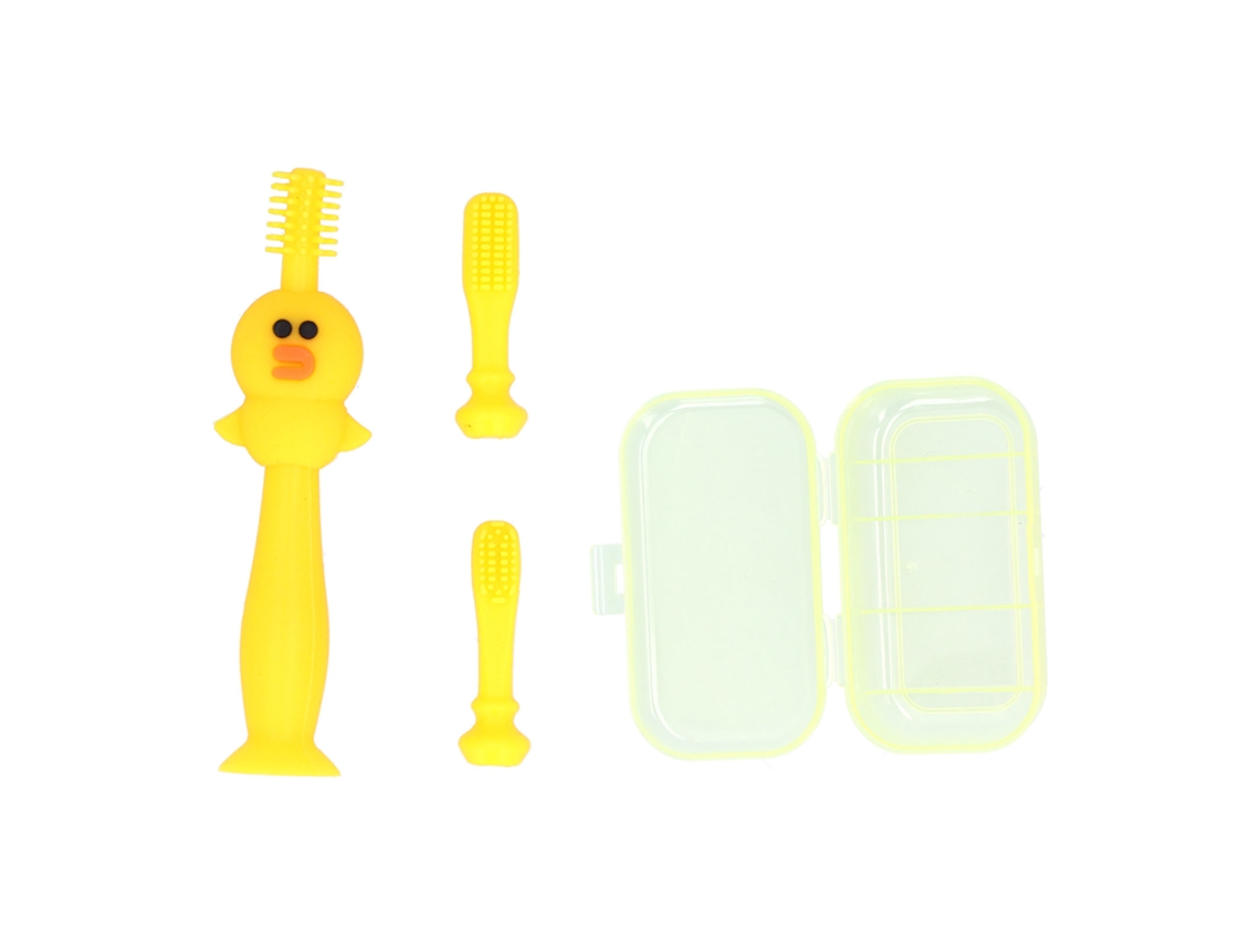 Cepillo De Dientes De Silicona Para Bebés De 6 A 12 Meses Con Diseño De Dibujos Animados Y Cerdas Amarillas Suaves.