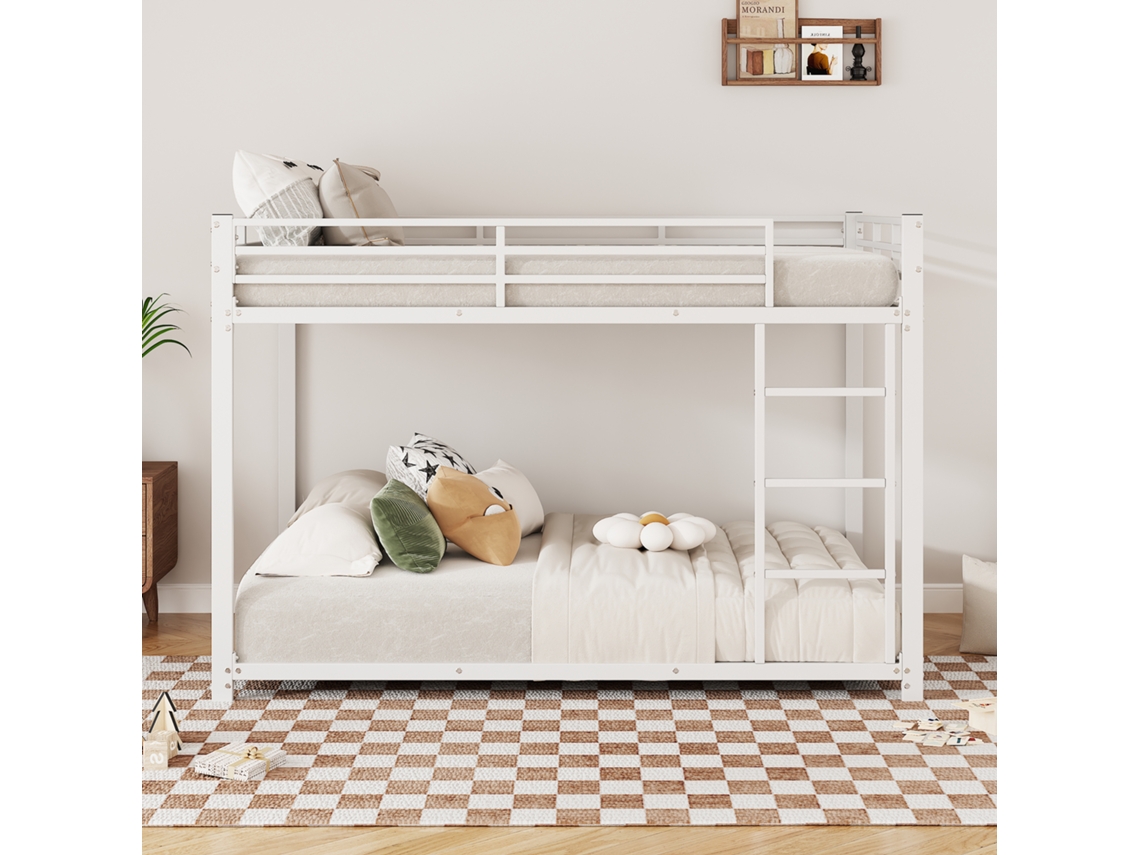 Cama Alta De 140x200 Cm, Caja Fuerte De Metal Blanco Reforzada Para Adolescentes.