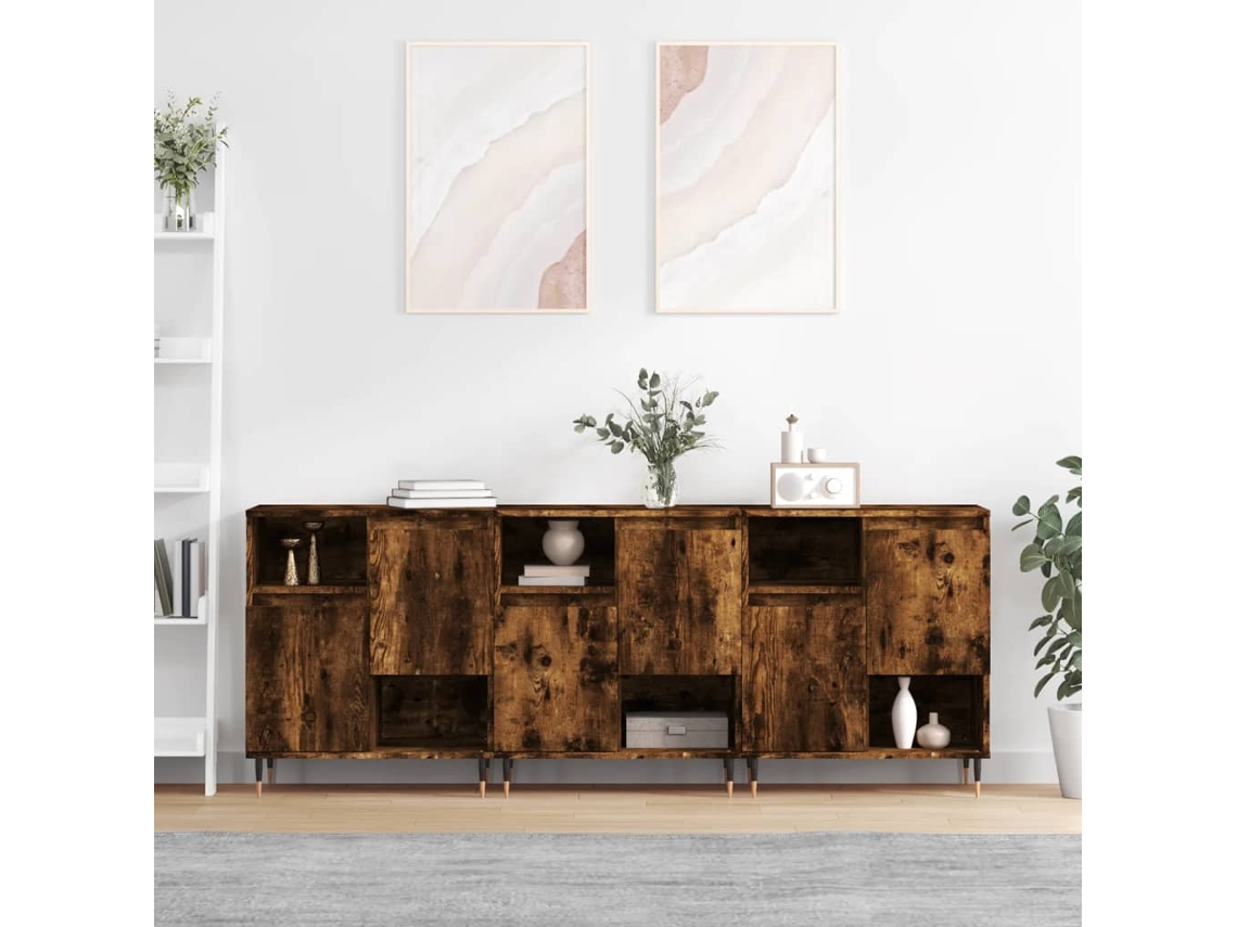 Pack 3 Uds Aparador | Mueble De Comedor | Buffetes Madera Contrachapada Roble Ahumado Wsd709129