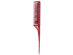 Peine recto con mango largo, diseño elegante y ligero, ideal para uso doméstico y profesional en salones de belleza. Rojo.