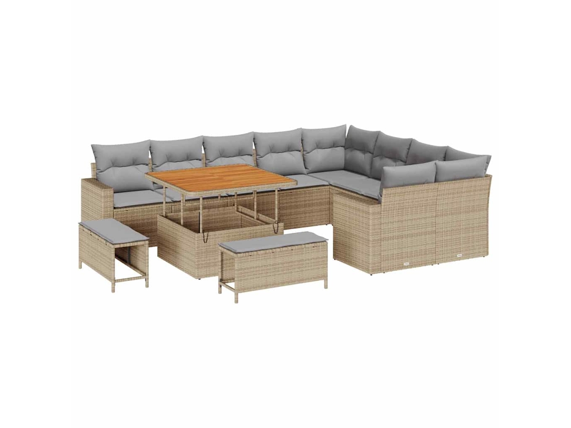 Maison Exclusive - Conjunto de sofás de jardín de 13 piezas, mimbre beige y gris claro