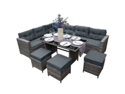 Conjunto de muebles de jardín de mimbre gris para 9 personas MONSTERSHOP mesa y asientos