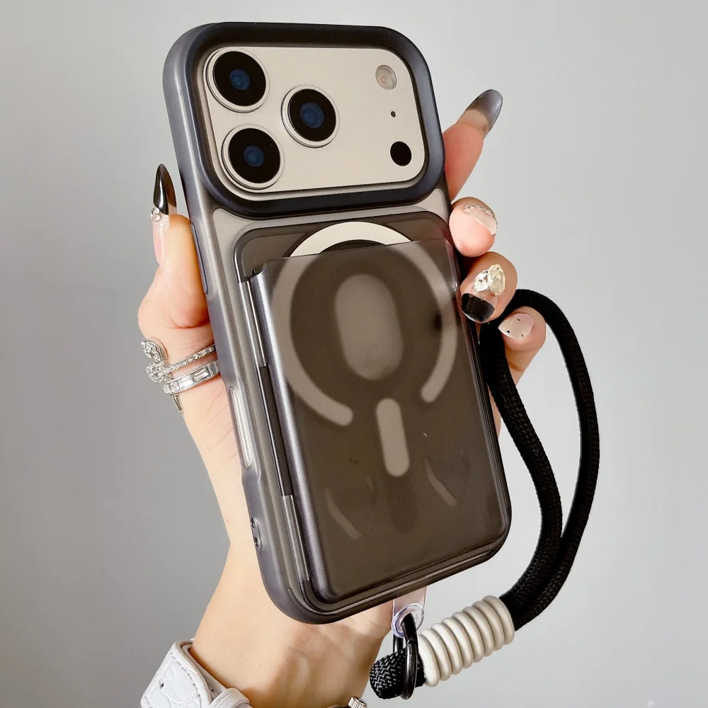 (iphone 15 Plus Negro) Funda Magnética Para Teléfono Con Tarjeta Y Cordón De Cobertura Total