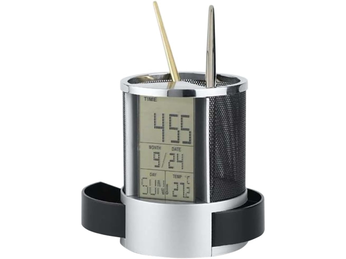 Besportble Organizador De Escritorio Multifuncional De Metal Negro Amosfun Con Reloj Electrónico Y La Hora ...