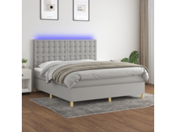 Cama Box Spring Colchón Y Luces Led Tela Gris Claro 160x200 Cm