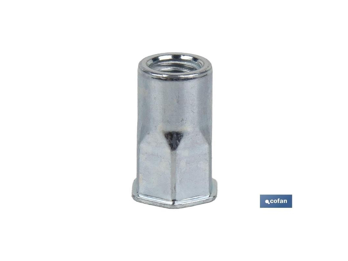 Tuercas Remachables Semihexagonal Fondo Abierto Cabeza Reducida Acero M8 X 17 Caja 250 Unid.