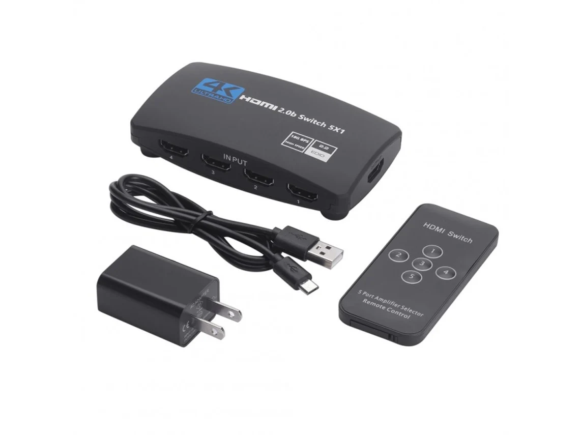 Conmutador Hdmi 2.0 con salida remota 5 en 1 Convertidor Hd Hdcp 4k 60hz Hdmi Splitter Negro