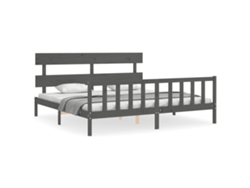 Cama con cabecero de madera maciza gris VIDAXL (Madera - 200 x 200 cm)
