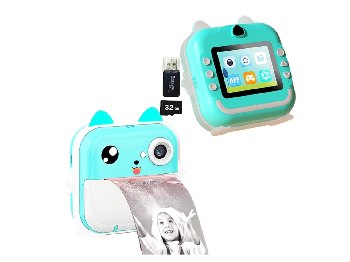 Cámara recargable para niños Impresión instantánea: cámara digital 1080P, pantalla LCD de 2,4, tarjeta SD 32G, HD (verde) BISBISOUS