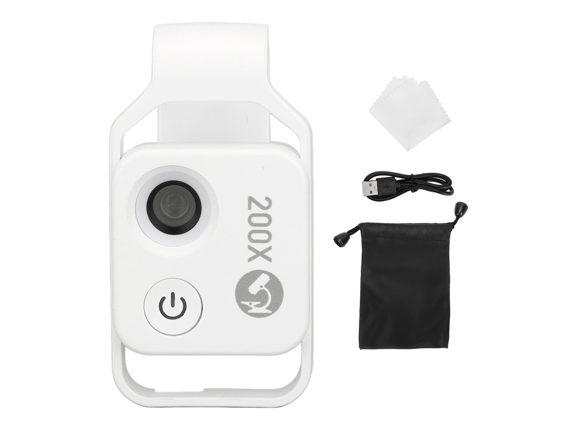 Microscopio De Teléfono 200x Clip Mini Con Luz Led Bolsillo Para Jade Piedra Metal Blanco Cpl
