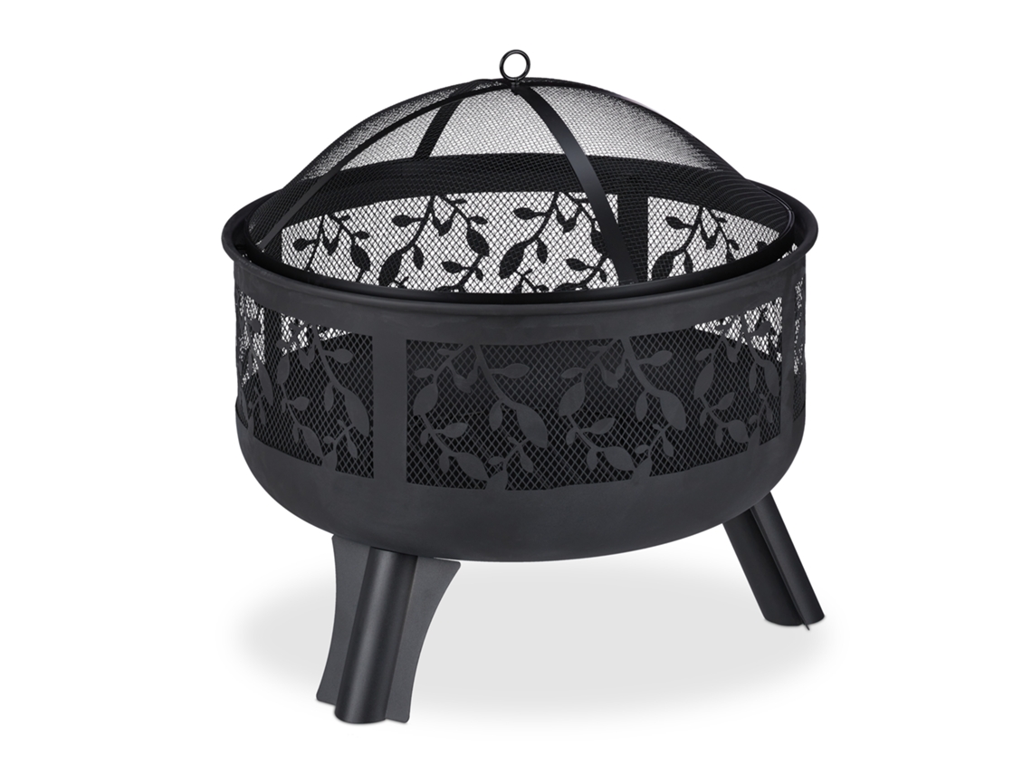 Fogueira Relaxdays Com Proteção Contra Faíscas, Para Jardim E Terraço, Com Atiçador, 60 X 60 Cm, Preto