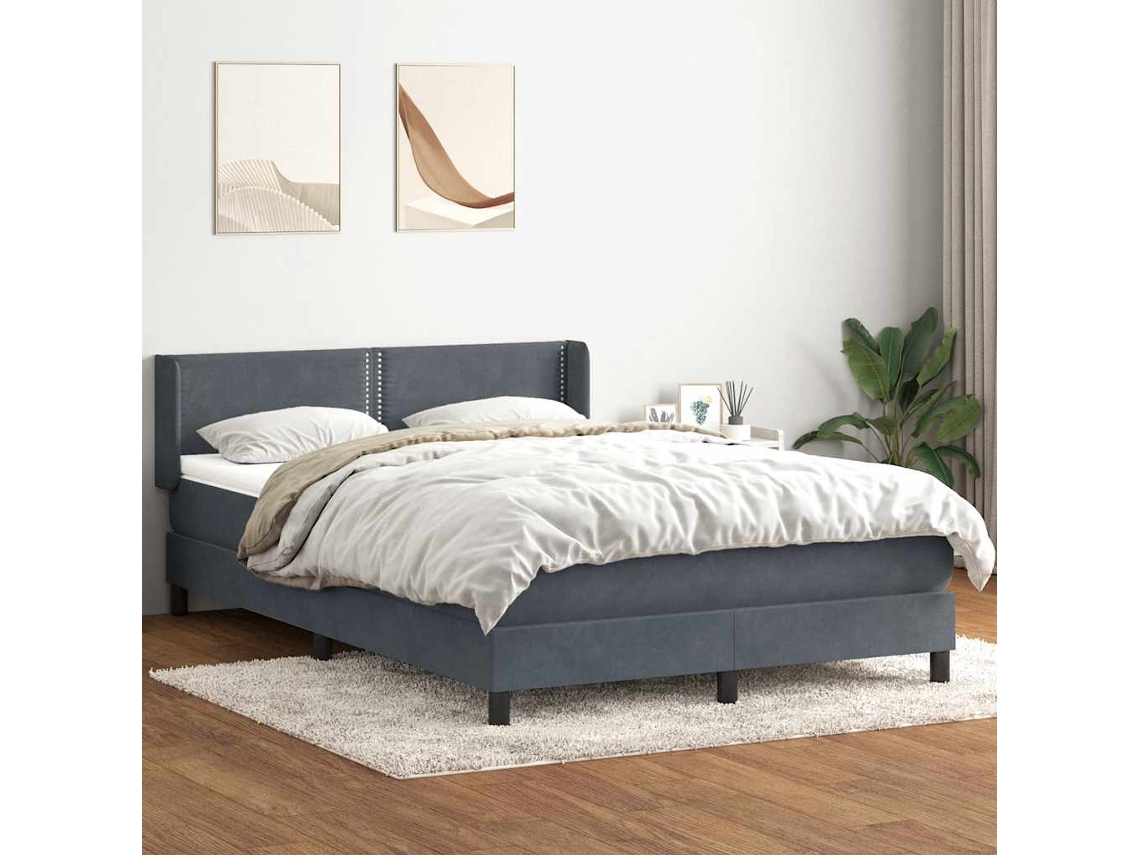 Syfax™ Cama Box Spring Con Colchón Terciopelo Gris Oscuro 160x210 Cm