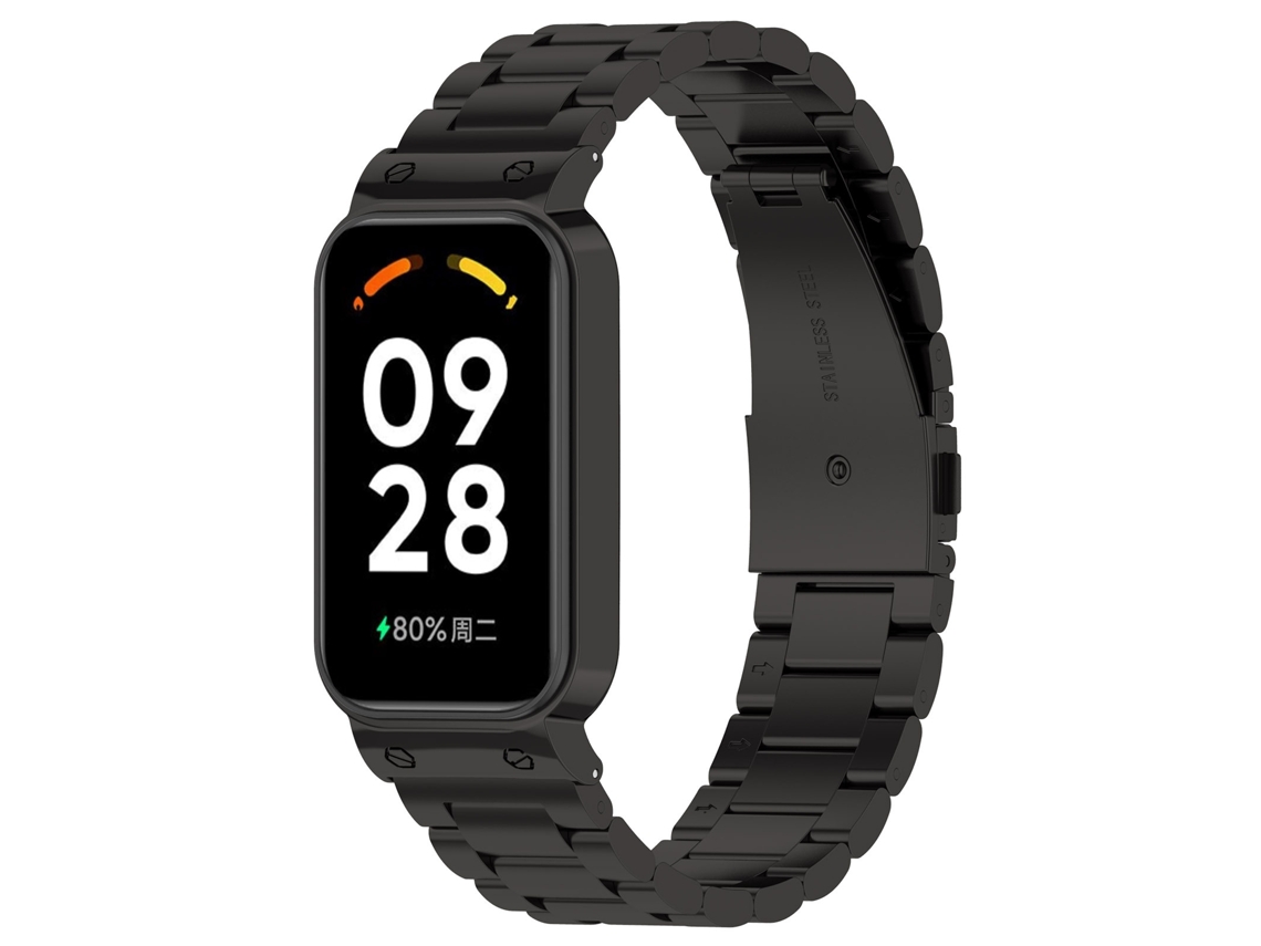 Bracelete De Smartwatch Para Xiaomi Smart Band 8 Active Três Contas De Aço Inoxidável Moldura De Relógio De Metal (Preto) GERTIZ