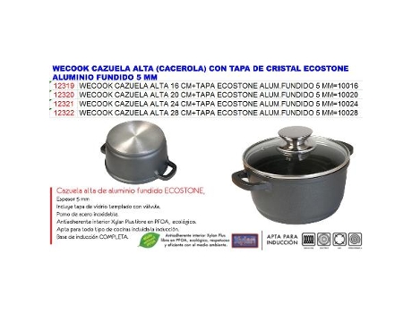 Wecook cazuela alta 16 cm+tapa ecostone alum.fundido 5 mm 10016