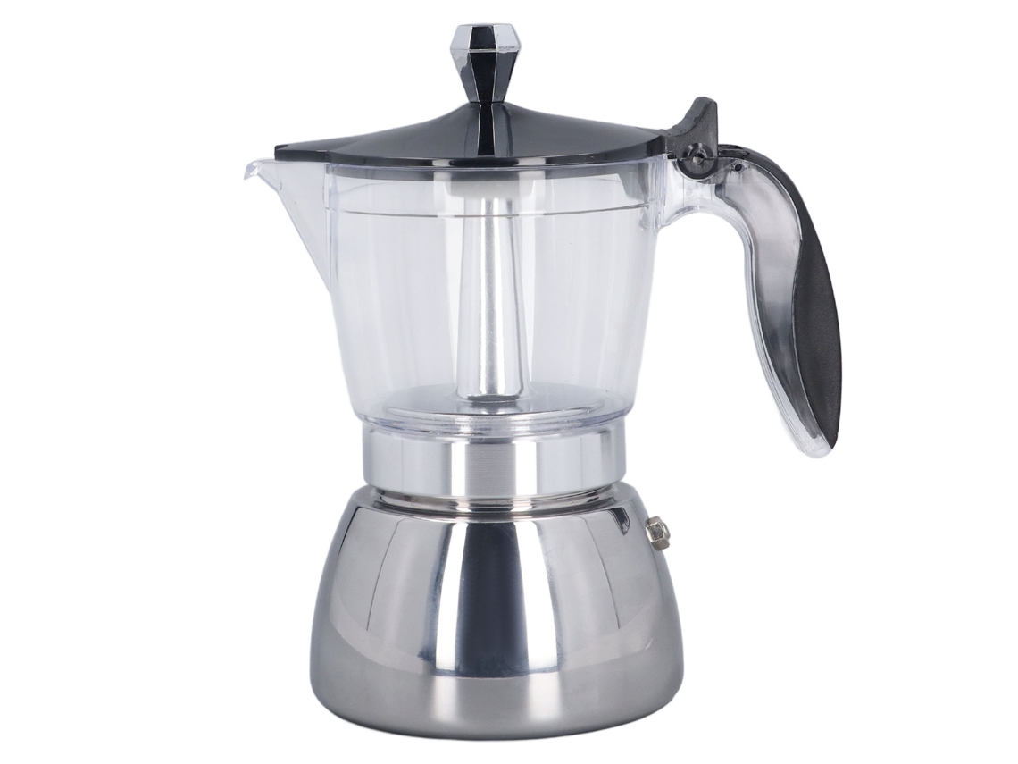 Cafetera moka de 6 tazas con tapa de ABS transparente y acero inoxidable para el hogar y la oficina