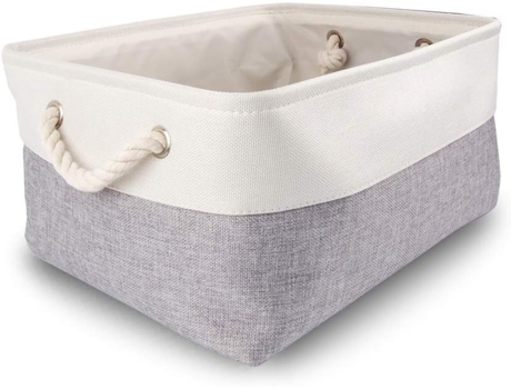 Caja de almacenamiento de tela grande, cesta de almacenamiento rectangular para vestidor con asa para juguetes, armario (plegable, gris blanco)
