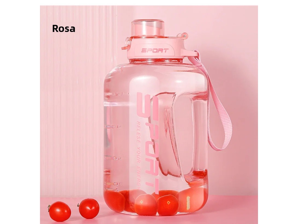 (rosa) Botella De Agua Deportiva De 2l Con Tapa Y Pajita, Ecológica Y Libre De Bpa.