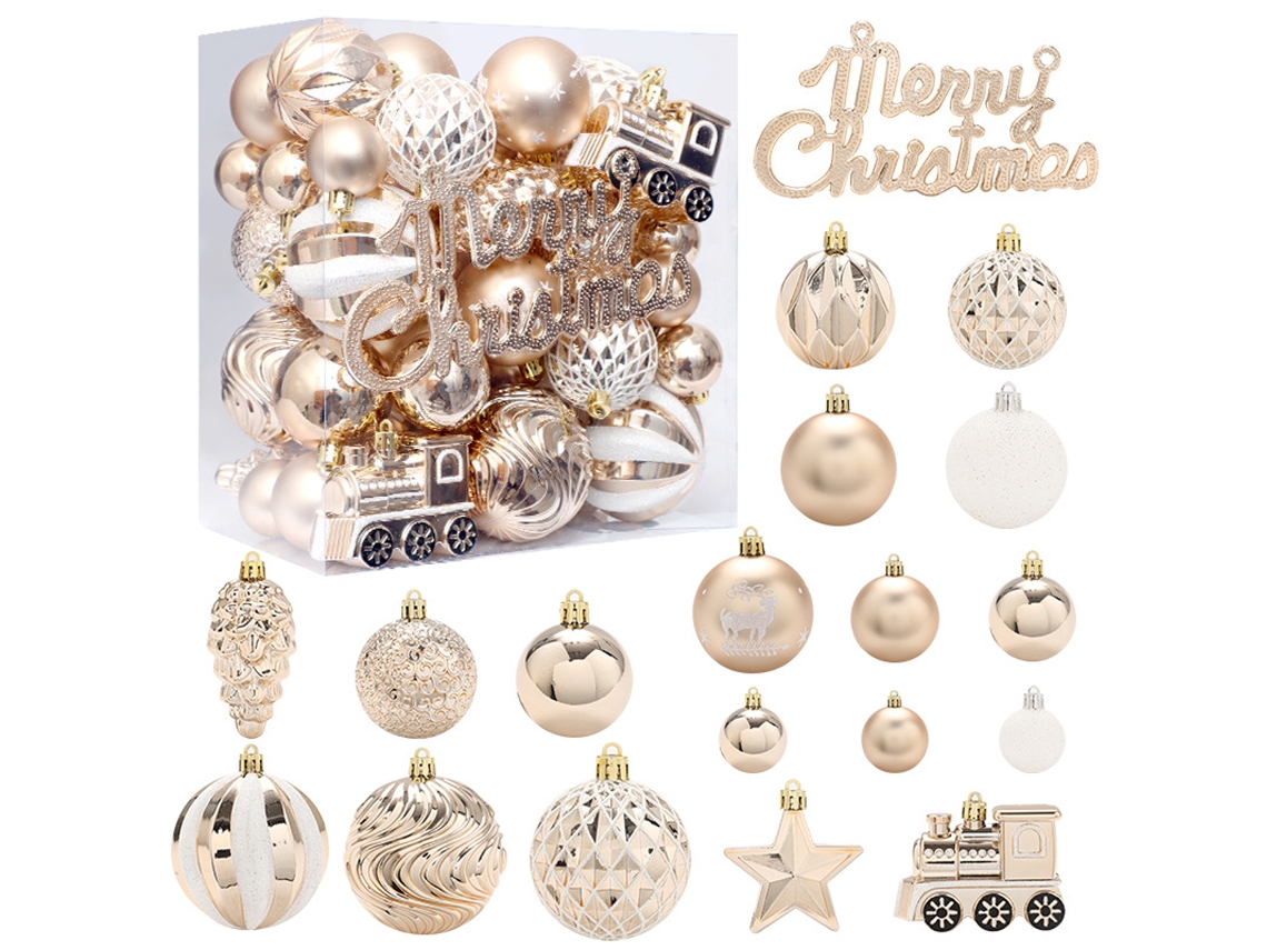 Set de Bolas de Navidad CUICH Pintadas de Plástico Blanco Champagne - 65 unidades