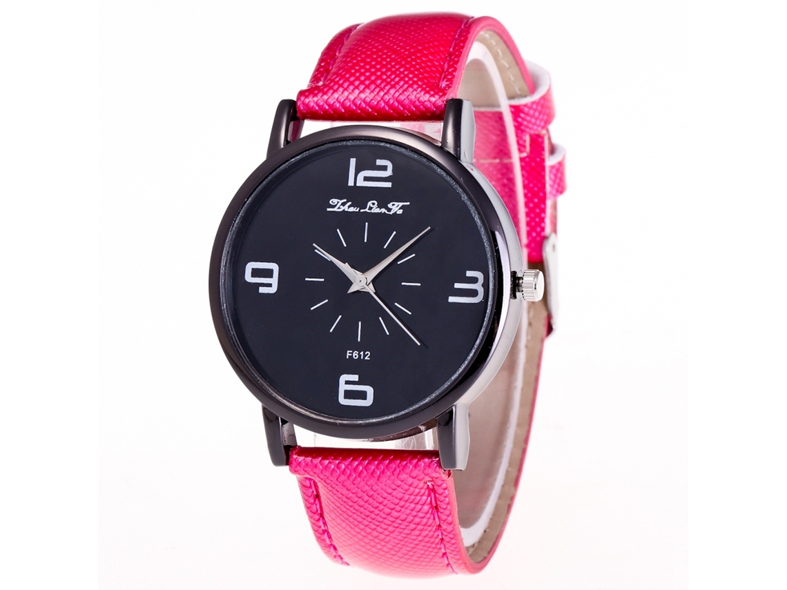 Reloj De Cuarzo Con Correa De Cuero, Estilo Sencillo Y Moderno, Cristal Rojo Y Rosa.