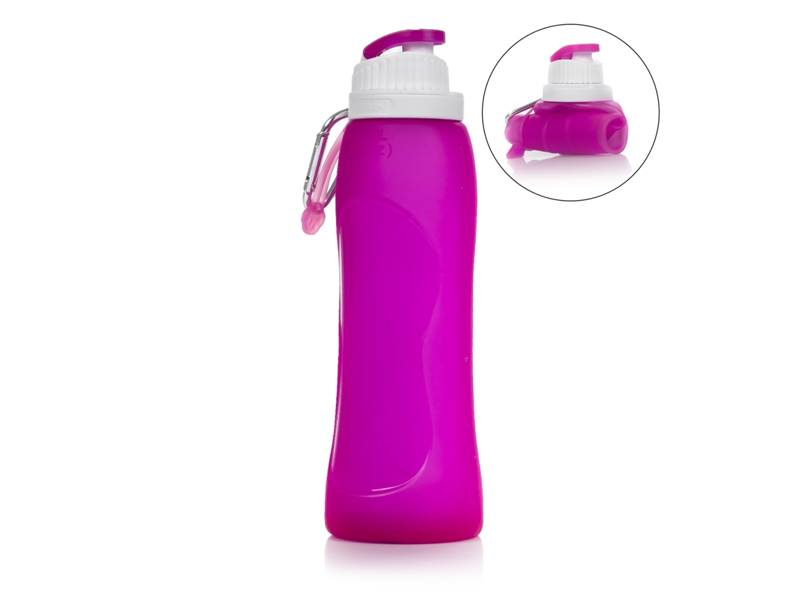 Botella enrollable plegable de 500 ml, fabricada en silicona de grado alimenticio. Con mosquetón.