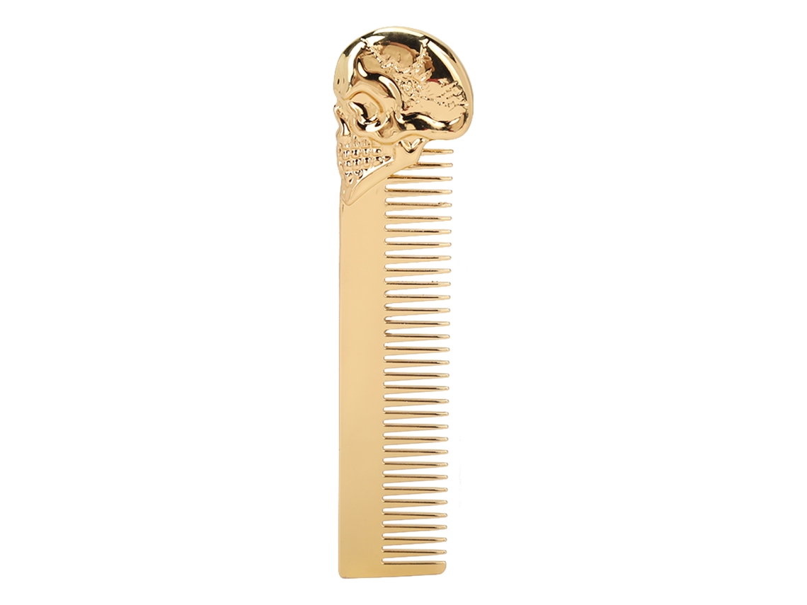 MEOIRUERY Peine para Barba Acero Inoxidable con Mango en Forma de Calavera, Estilo Hombre, Peine para Bigote y Cabello, Herramienta de Estilismo