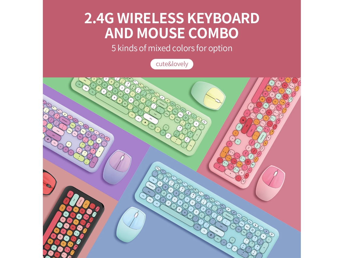 Mofii 666 Combinación De Teclado Y Ratón Inalámbrico 2.4g Con Teclas Redondas Punk Para Chica Azul