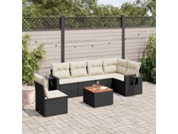 Conjunto de sofá de jardín de 7 piezas con cojines de mimbre negro de DKD Home Decor