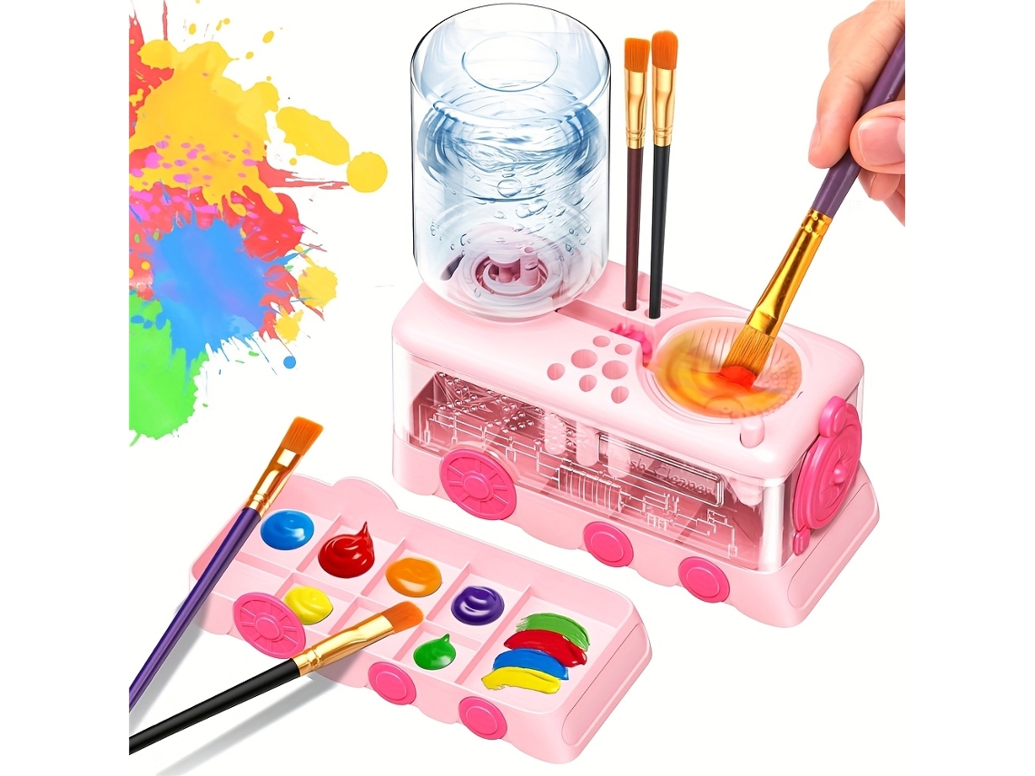 (rectángulo Rosa) Juego De Suministros De Arte 5 En 1, Que Incluye Rueda Hidráulica, Soporte Para Pinceles Y Paleta.