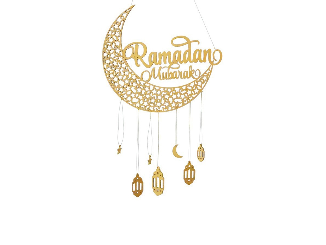 Colgante de madera con luna dorada para Eid Ramadan