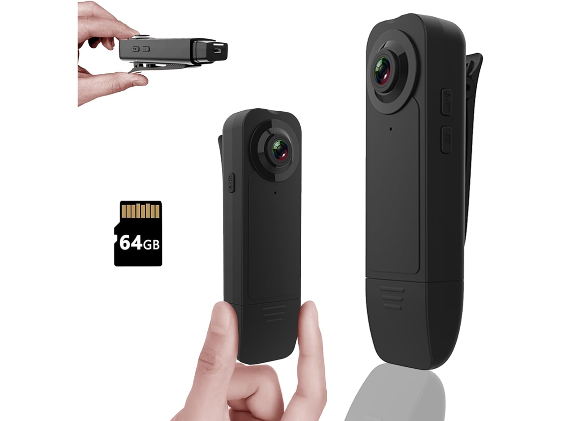 Mini Cámara Corporal Hd 1080p, Batería De 5 Horas De Duración, Con Tarjeta De Memoria De 64 Gb (negra)