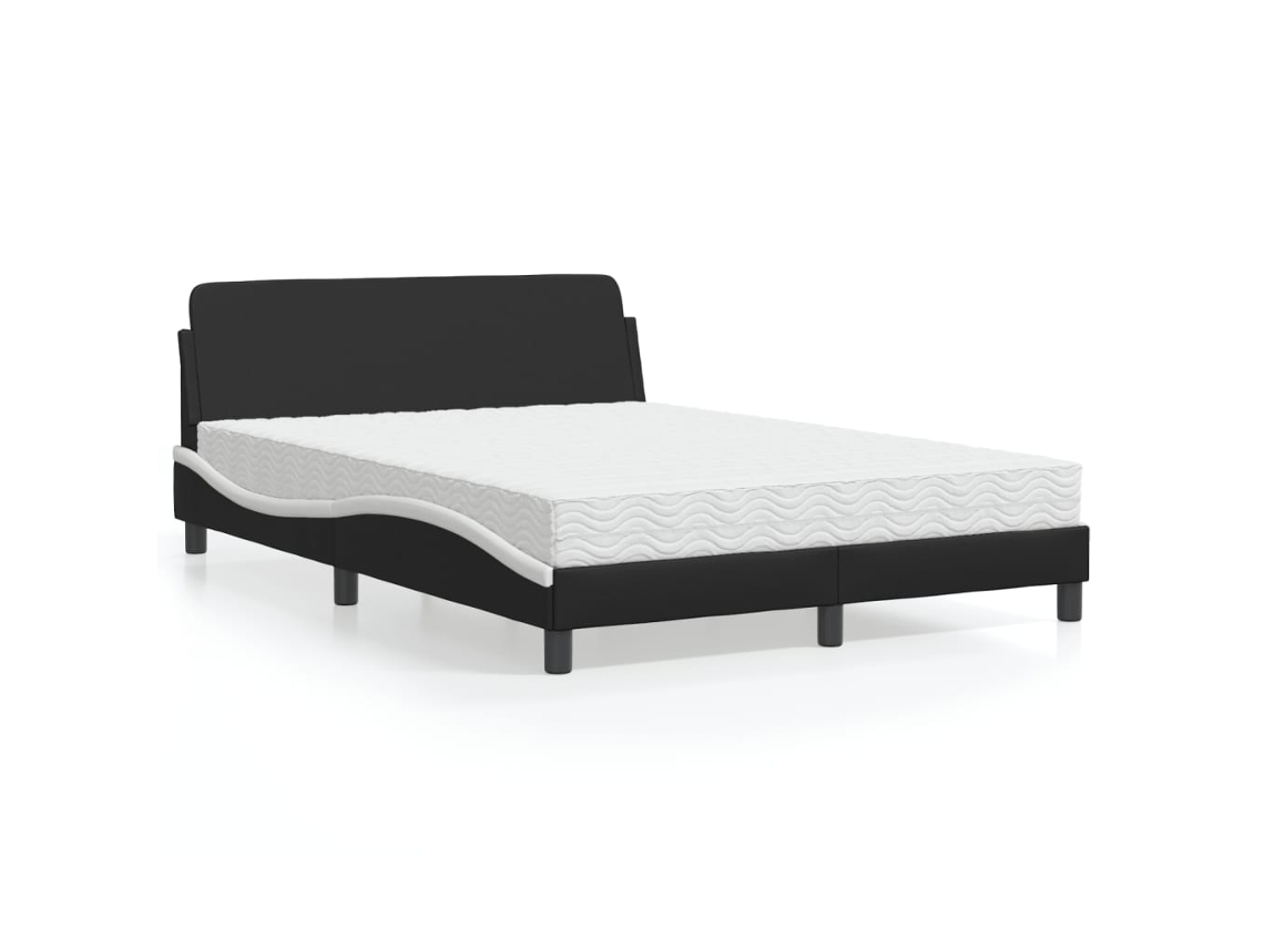 Cama Con Colchón Cuero Sintético Negro Y Blanco 140x200 Cm