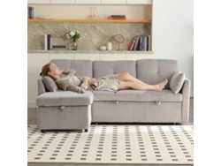 Sofá Cama Multifuncional 3 Plazas - Sofá Seccional Con Almacenamiento Y Cama Extraíble - Gris Claro