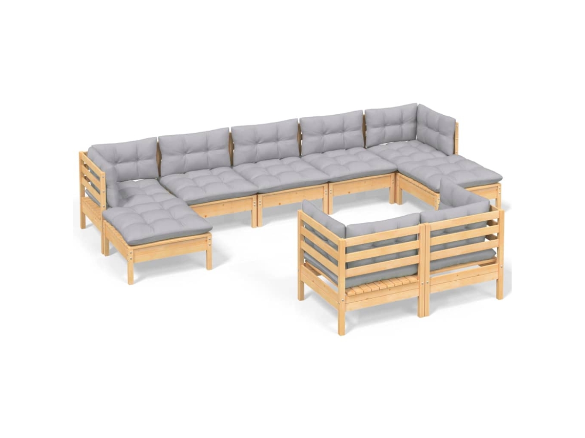 Juego de 9 sillones de jardín con cojines de pino macizo gris MAISON EXCLUSIVE