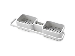 Escurridor de platos multifuncional para cocina con estante ajustable para guardar cepillos de fregar, organizador para paños y esponjas.