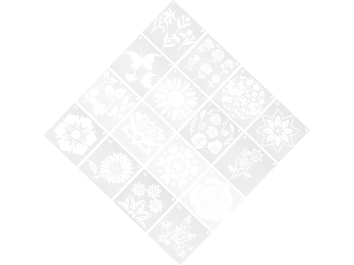 Juego De 16 Plantillas De Flores Reutilizables Para Pintar Y Recortar.