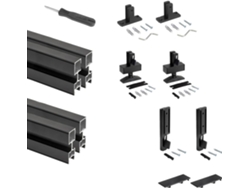 EMUCA Lote de 2 Aros Zero con Herrajes y Perfiles para Fijación a Suelo y Pared con Nivelador Pectangular - Aluminio y Zamak - Negro Texturado