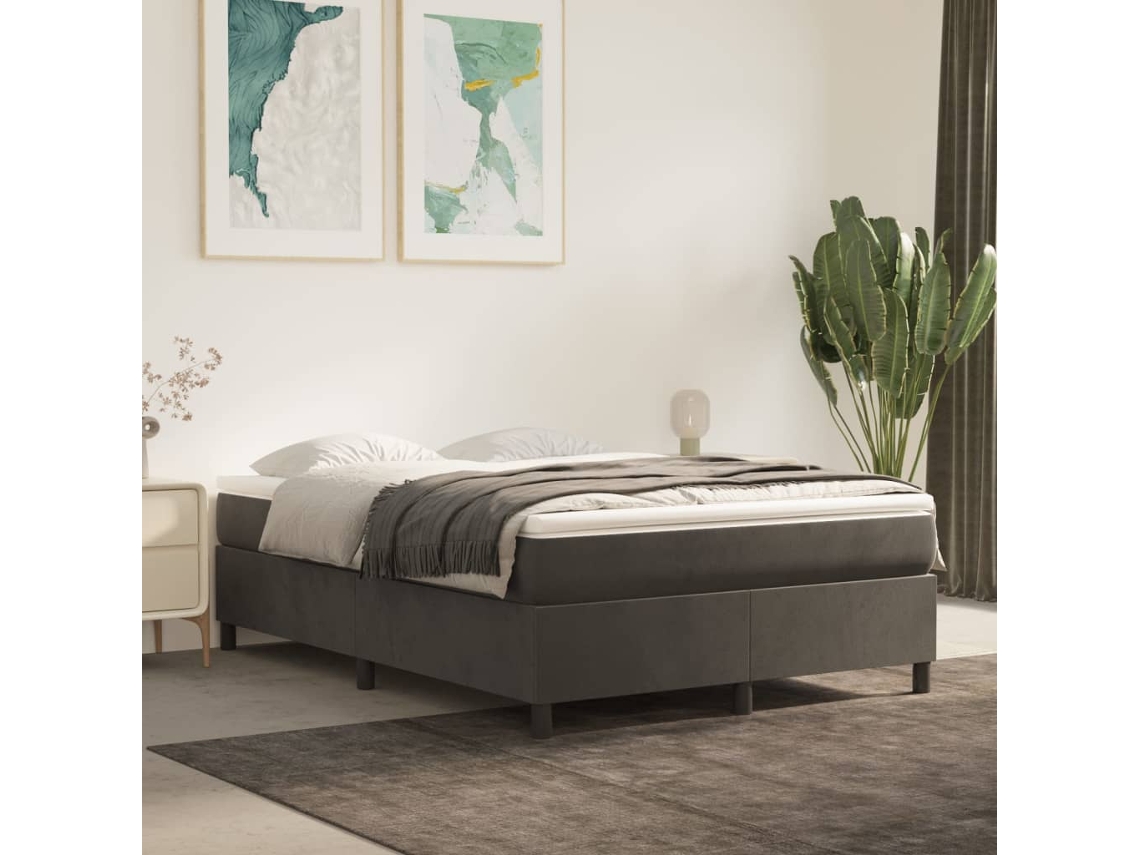 Cama Box Spring Con Colchón Terciopelo Gris Oscuro 140x200 Cm