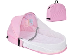1 Cuna Plegable En Mochila - Cama De Lino Con Lateral De Malla Y Acceso Con Cremallera, Rosa Chrui