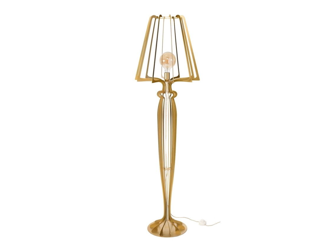Lámpara de pie Minerva Ø38x166 cm en hierro reticulado, diseño moderno con interruptor de pie, conexión E27, fabricada en Italia, dorada, Arti Mestieri
