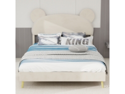 Cama Infantil De 140x200 Con Cabecero Moderno Color Beige.