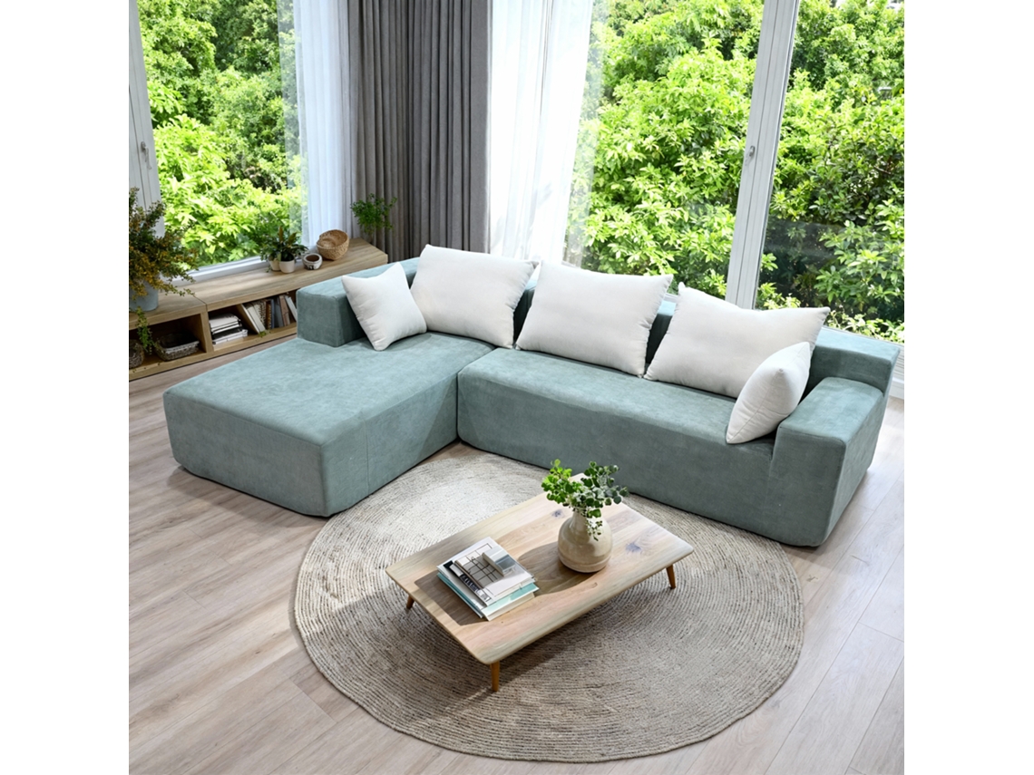 Coco Living Sofá De Salón Luna 3 Plazas - Pana Acanalada - Verde Salvia Blanco Izquierda