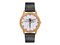 Reloj De Pulsera De Malla Con Diseño De Libélula Cuadro Redondo Para Mujer Negro