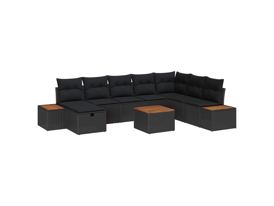 Maison Exclusive - Conjunto De Sofá De Jardín Con Almohada 9 Pcs Negro Poliratán