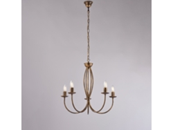 Lámpara de araña Botte de hierro lacado marrón con decoración. Oro antiguo. 5 luces. 113 cm. Ø55 cm. Bl147. 5 luces. Belight.
