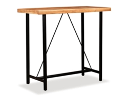 Maison Exclusive - Mesa Y 4 Taburetes Bar Madera Maciza Acacia Cuero Real Y Lona