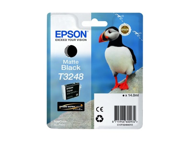 Cartucho de tinta original EPSON, T3248, Puffin 14 ml , Negro mate, C13T32484010