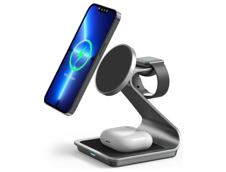 Cargador Inalámbrico 3 en 1 para Magsafe Estación de Carga Inalámbrica de Aluminio Compatible con iPhone 14/13/12 Apple Watch AirPods CHRONUS
