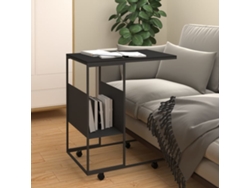 Mesa Auxiliar Con Ruedas Madera Ingeniería Negra 55x36x63,5 Cm