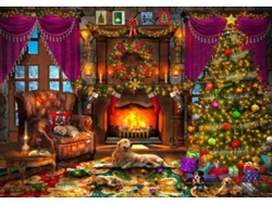 Rompecabezas navideño de pájaro azul, acogedor dormitorio navideño, 2000 piezas