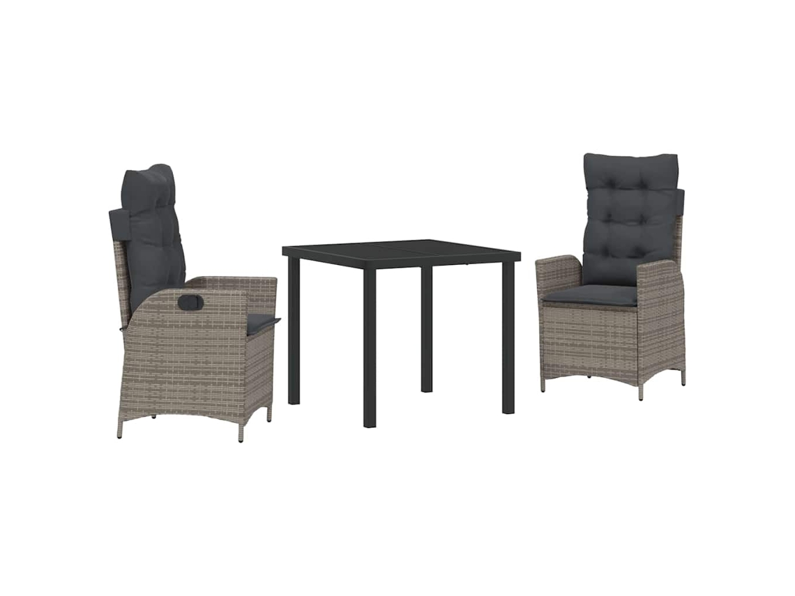 Conjunto De Comedor De Jardín 3 Uds | Mueble De Jardín Gris Ratán Sintético
